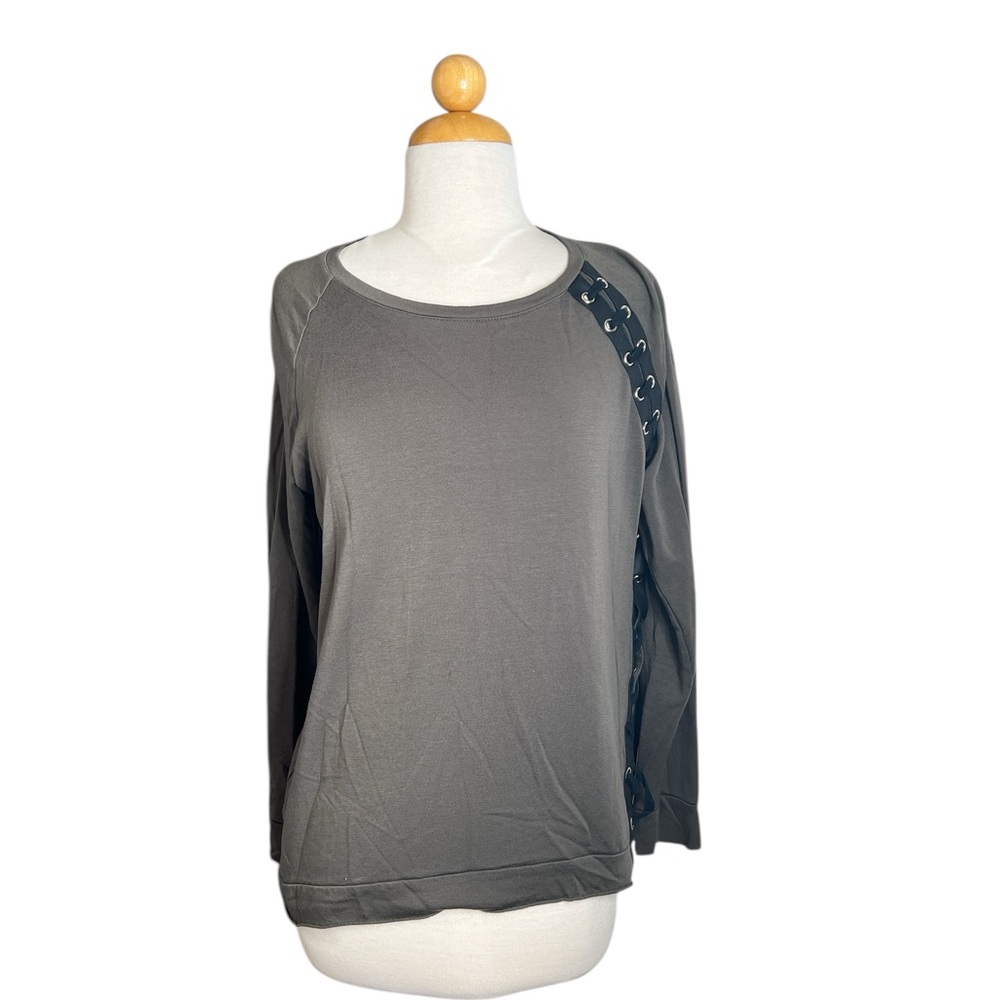 Generation Love Charcoal Top – Side Genuine Leather Lace-Up Detail